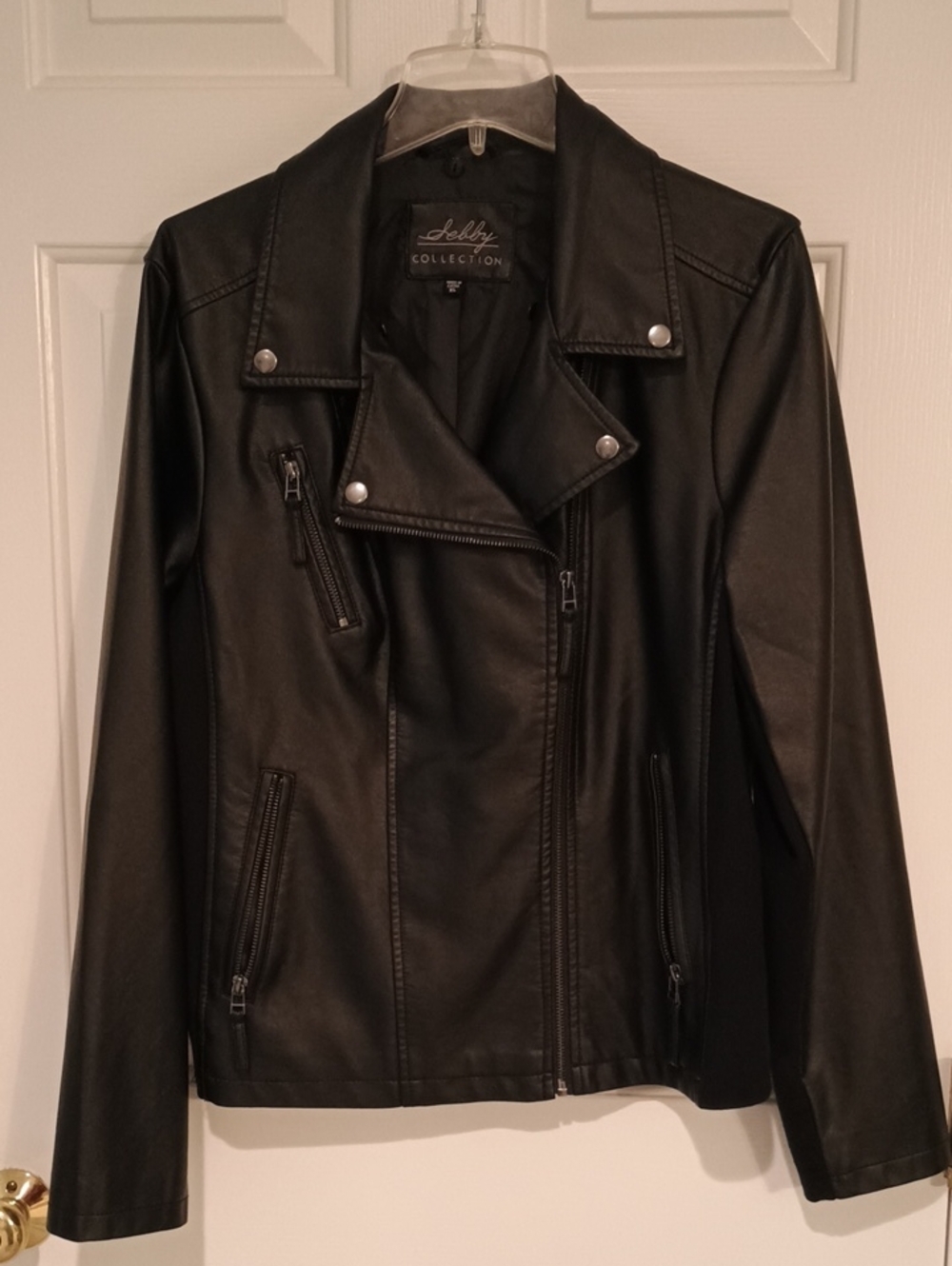 NY Collection Black Faux Leather Moto Jacket with Asymmetrical Zipper
